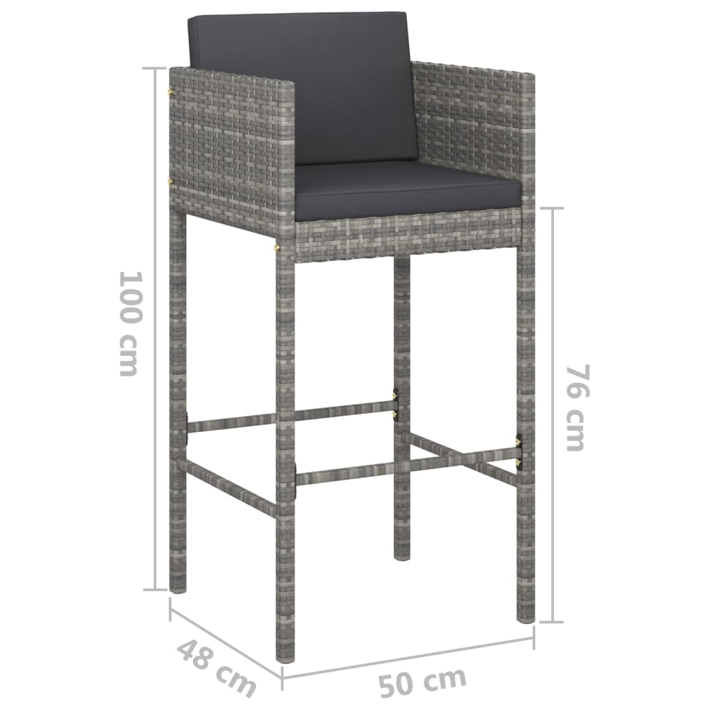 3-delige Tuinbarset met kussens poly rattan grijs