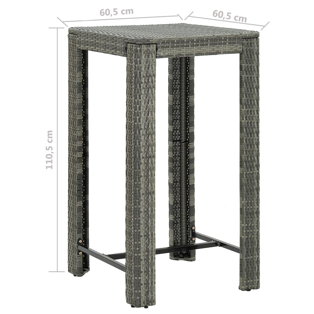 3-delige Tuinbarset met kussens poly rattan grijs