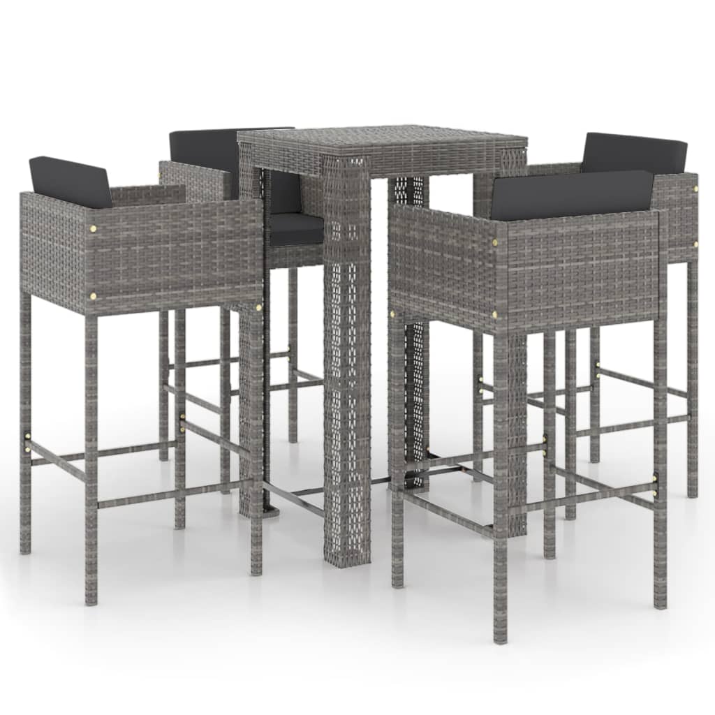 5-delige Tuinbarset met kussens poly rattan grijs