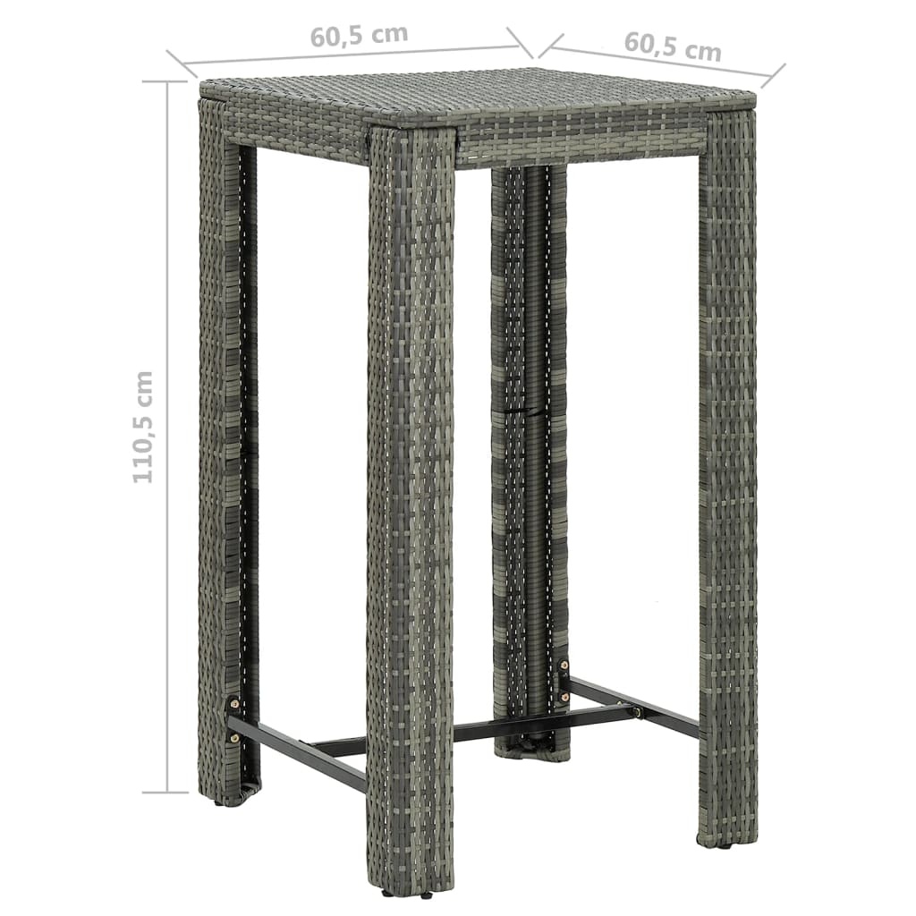 5-delige Tuinbarset met kussens poly rattan grijs