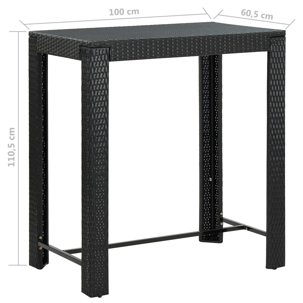 5-delige Tuinbarset met kussens poly rattan zwart