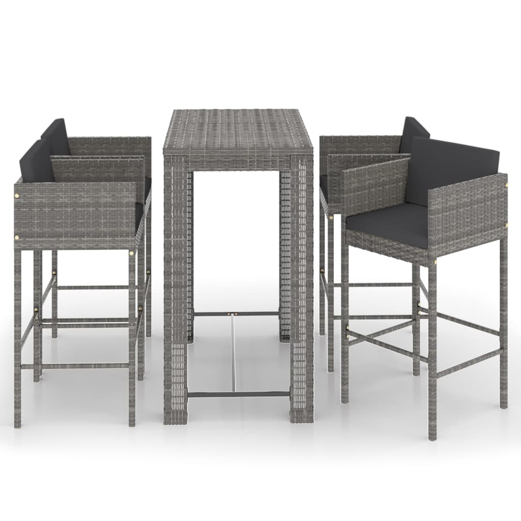 5-delige Tuinbarset met kussens poly rattan grijs