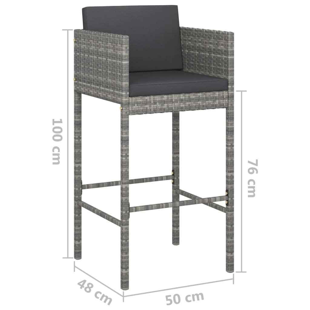 5-delige Tuinbarset met kussens poly rattan grijs