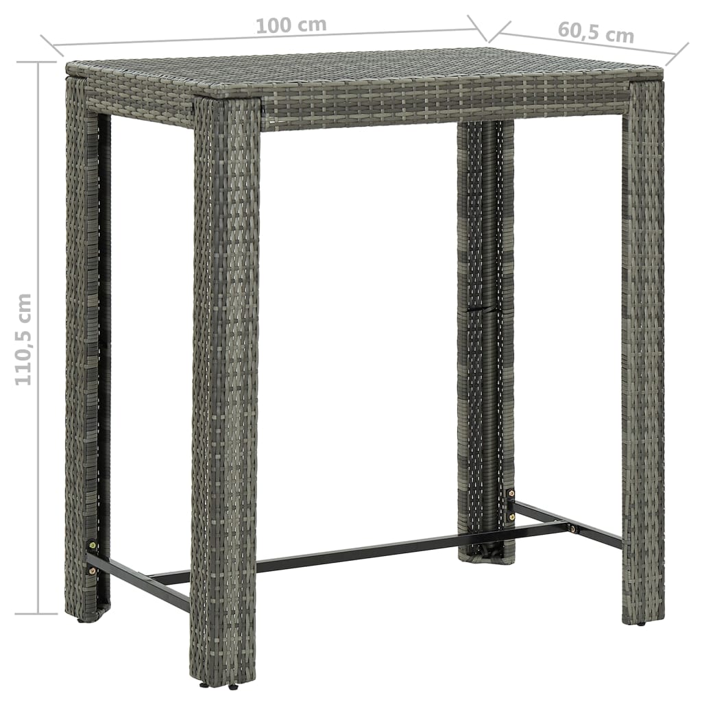 5-delige Tuinbarset met kussens poly rattan grijs