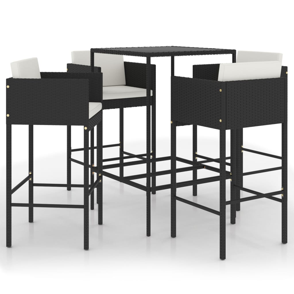 5-delige Tuinbarset met kussens poly rattan zwart