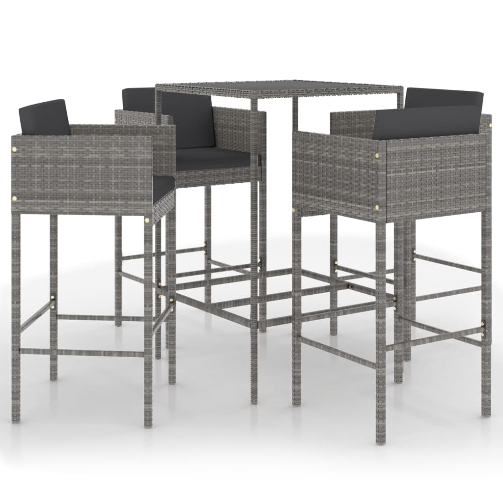 5-delige Tuinbarset met kussens poly rattan grijs