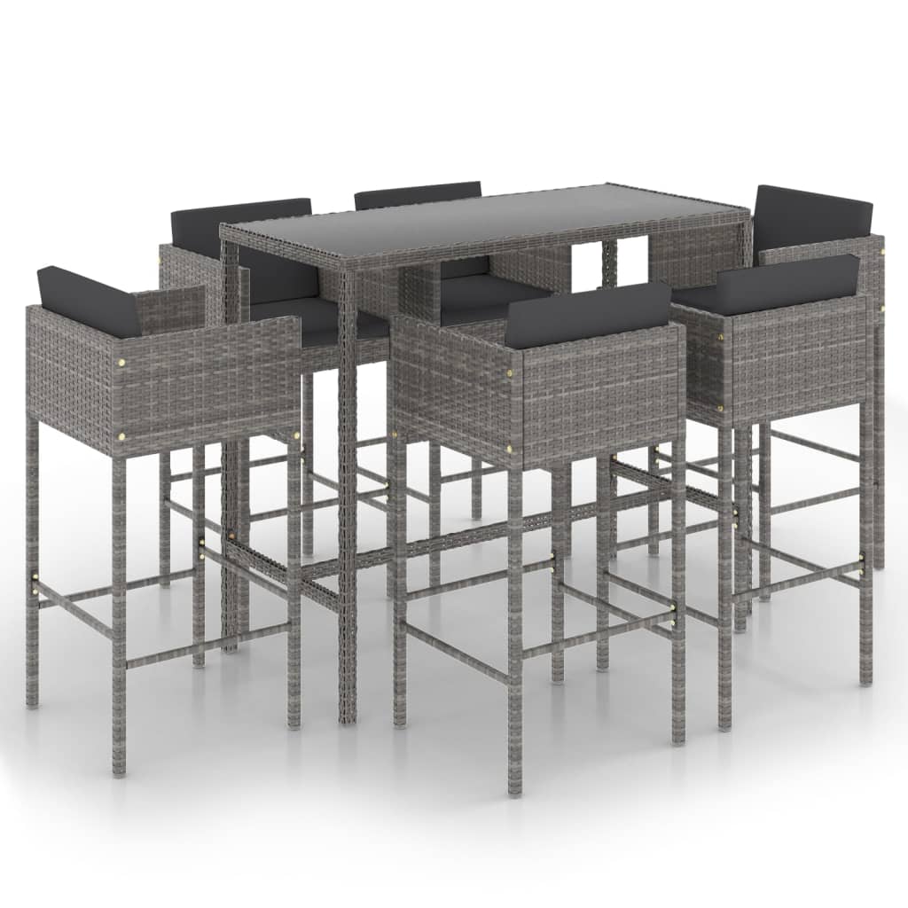 7-delige Tuinbarset met kussens poly rattan grijs