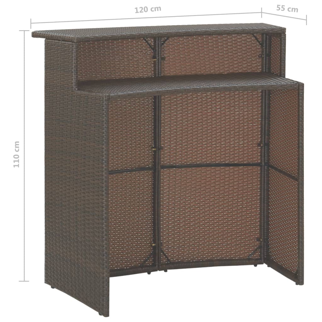 3-delige Tuinbarset met kussens poly rattan bruin