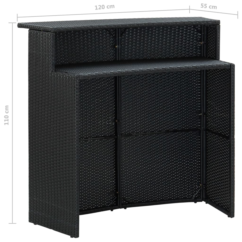 3-delige Tuinbarset met kussens poly rattan zwart