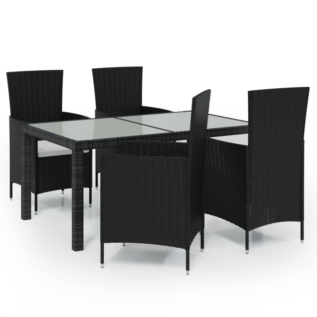 5-delige Tuinset met kussens poly rattan zwart
