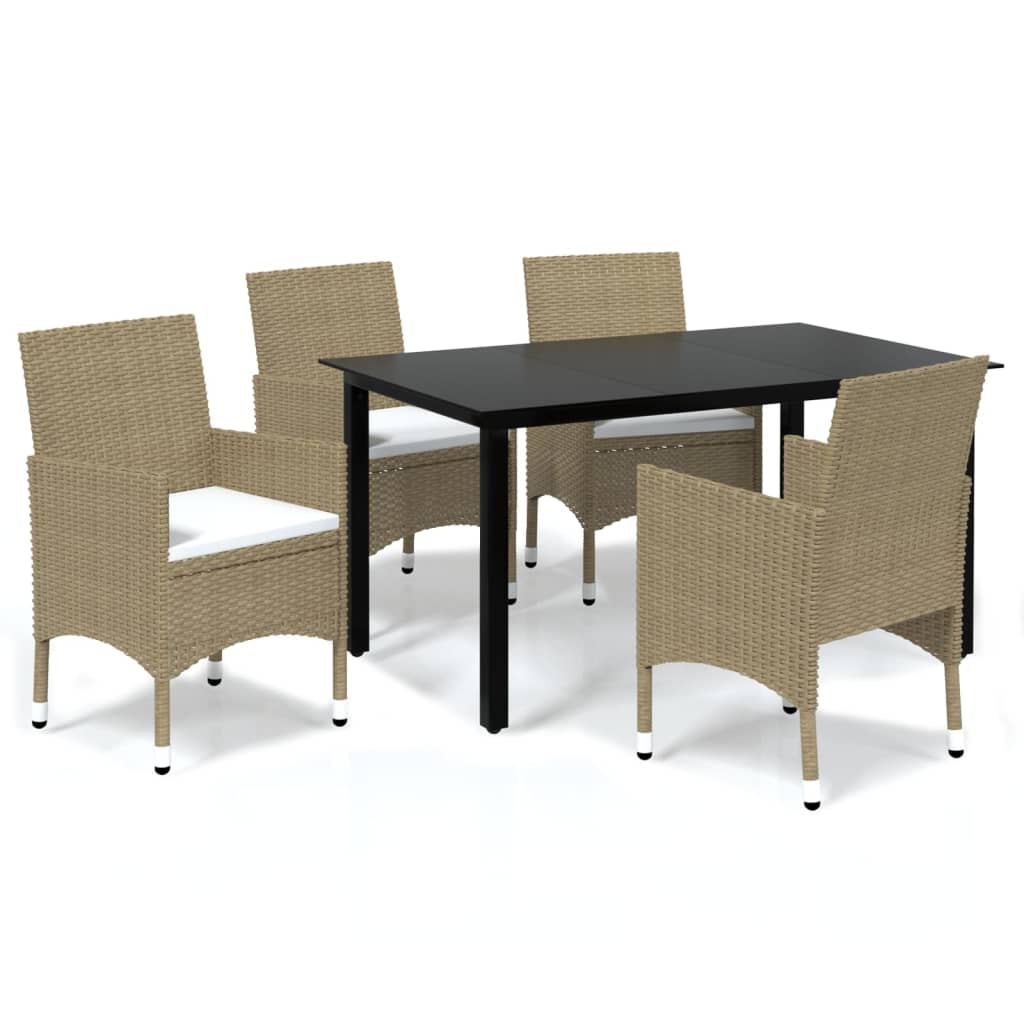 5-delige Tuinset met kussens poly rattan beige