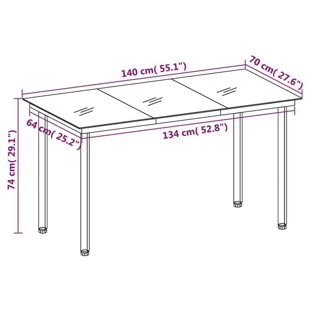 Tuintafel 140x70x74 cm staal en glas zwart