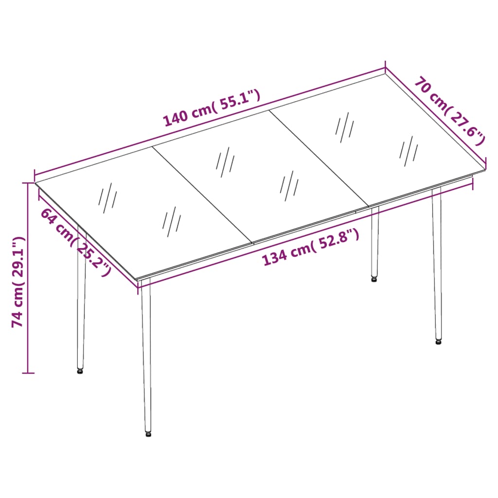Tuintafel 140x70x74 cm staal en glas zwart