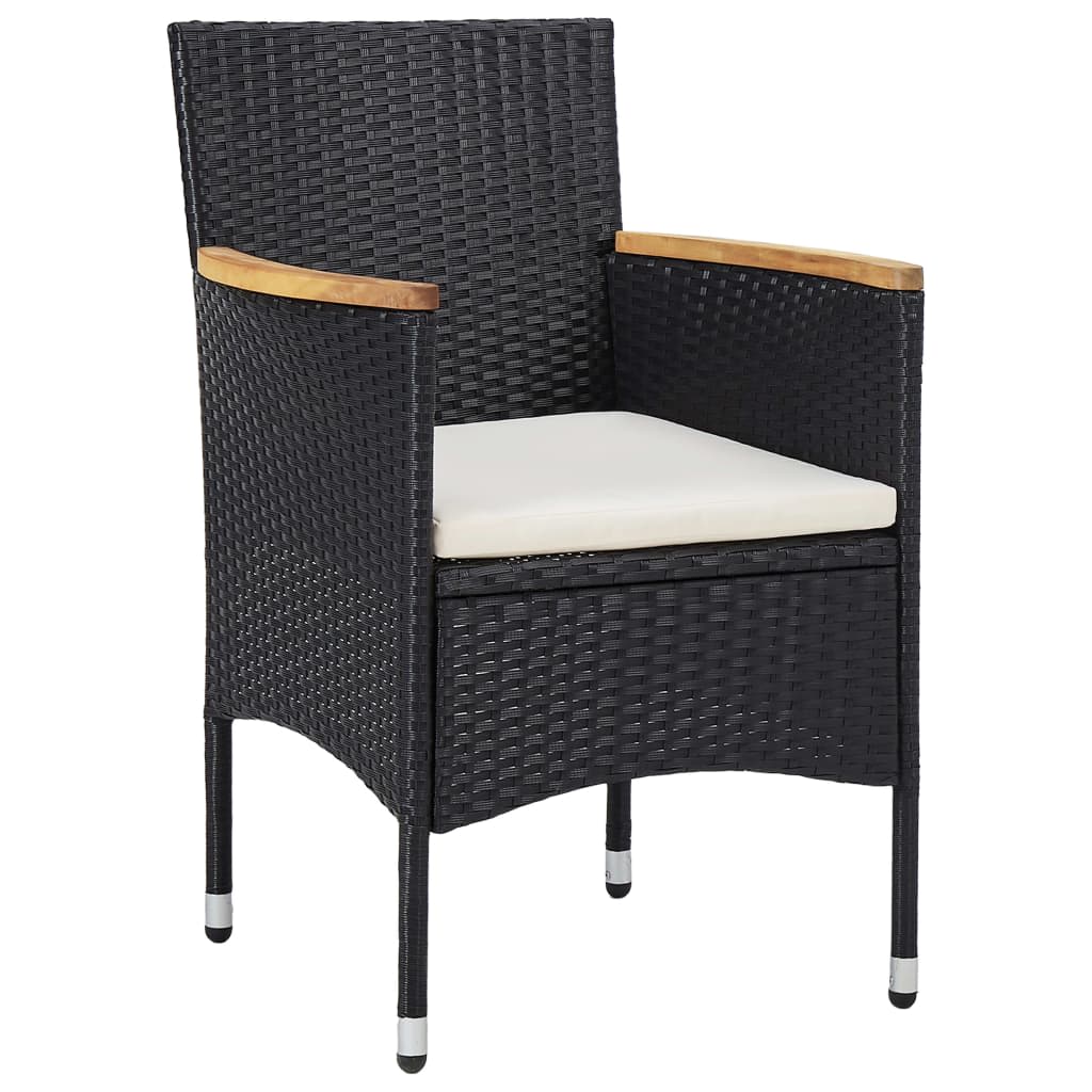 5-delige Tuinset poly rattan en gehard glas zwart