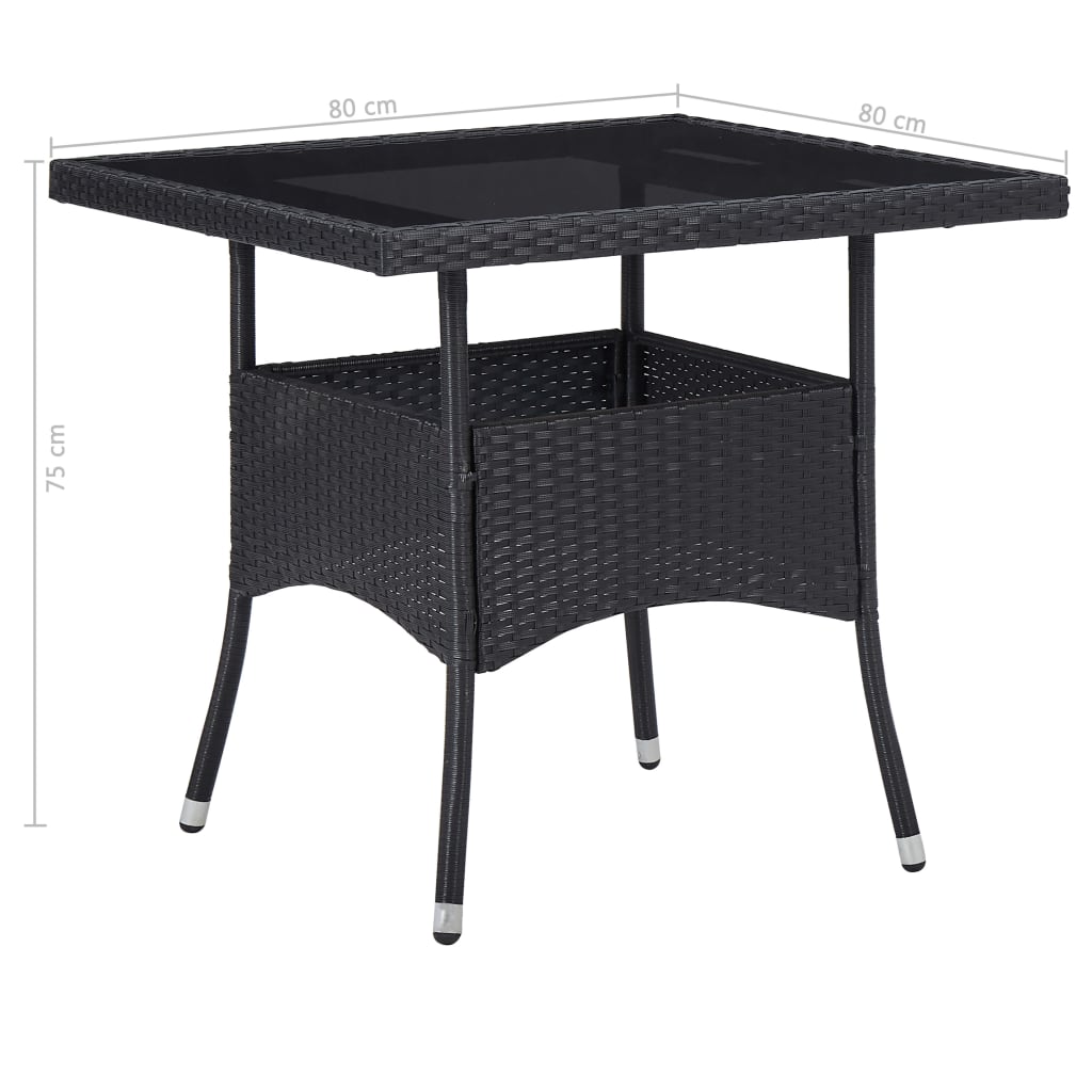 5-delige Tuinset poly rattan en gehard glas zwart