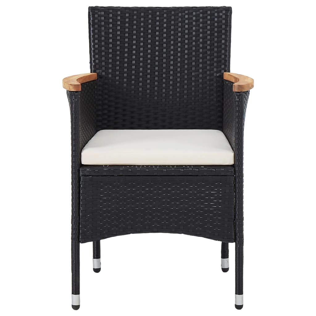 5-delige Tuinset poly rattan en gehard glas zwart