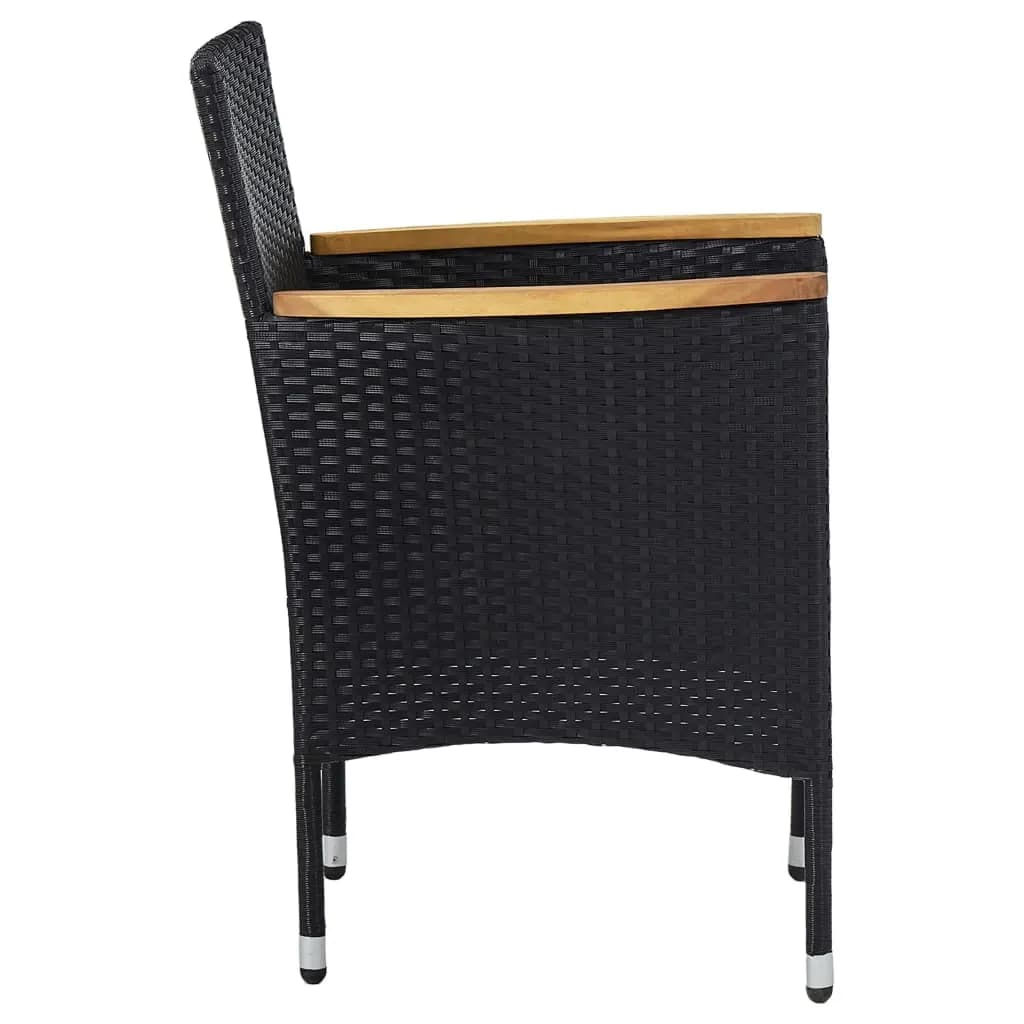 5-delige Tuinset poly rattan en gehard glas zwart