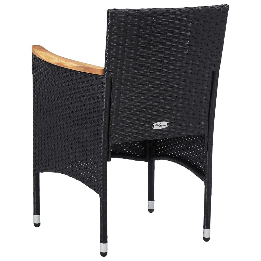 5-delige Tuinset poly rattan en gehard glas zwart