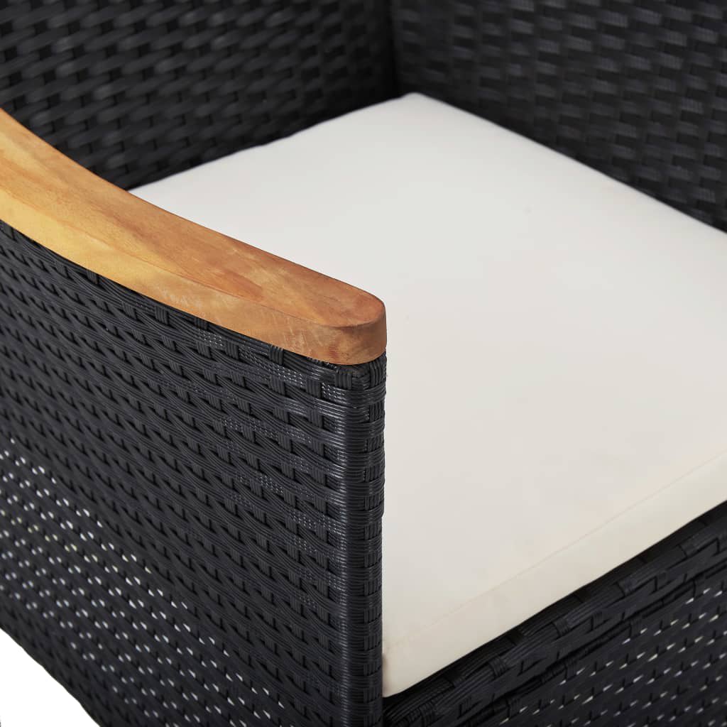 5-delige Tuinset poly rattan en gehard glas zwart