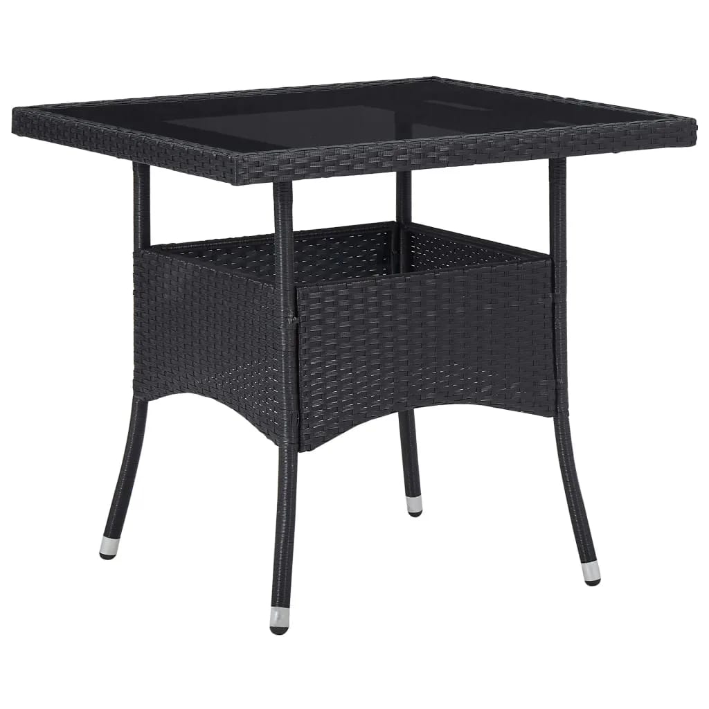 5-delige Tuinset poly rattan en gehard glas zwart