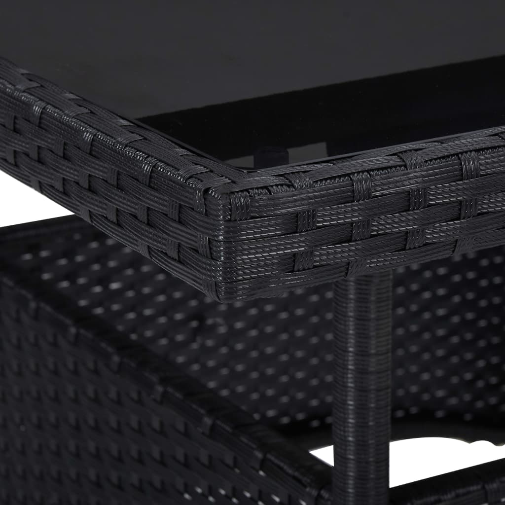 5-delige Tuinset poly rattan en gehard glas zwart