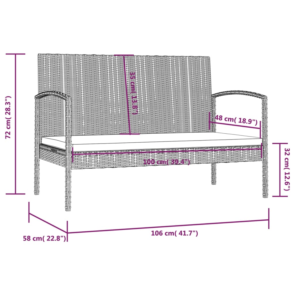 16-delige Loungeset met kussens poly rattan grijs