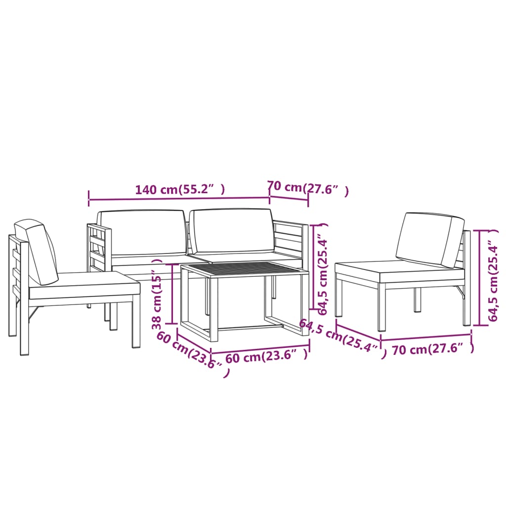 5-delige Loungeset met kussens aluminium antracietkleurig
