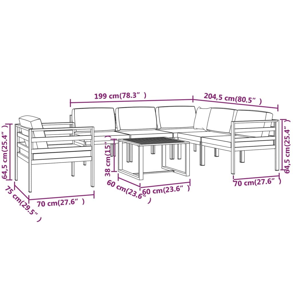 7-delige Loungeset met kussens aluminium antracietkleurig