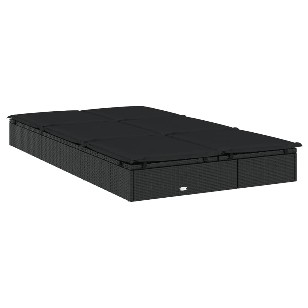 Ligbed met kussens 2-persoons poly rattan zwart