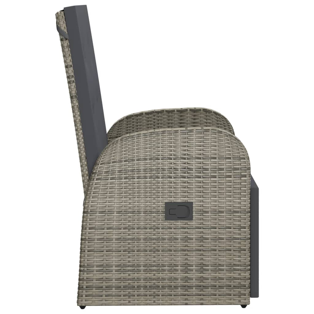 Tuinstoel verstelbaar met kussens poly rattan grijs