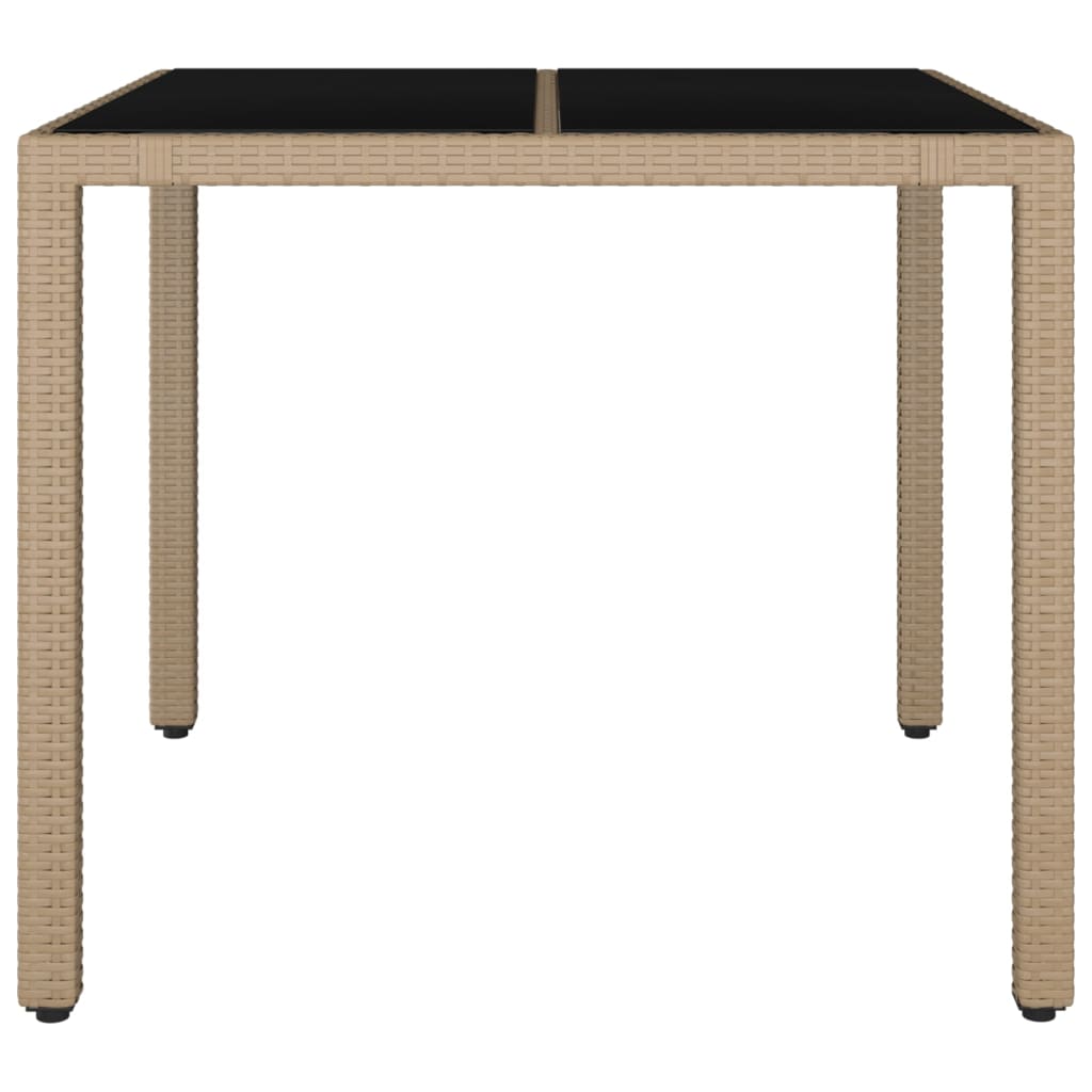 Tuintafel met glazen blad poly rattan en gehard glas beige