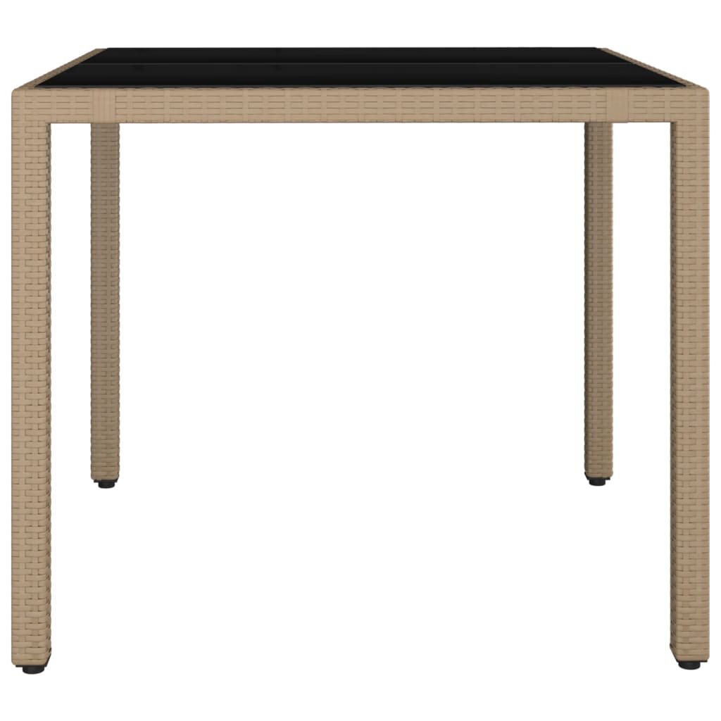 Tuintafel met glazen blad poly rattan en gehard glas beige