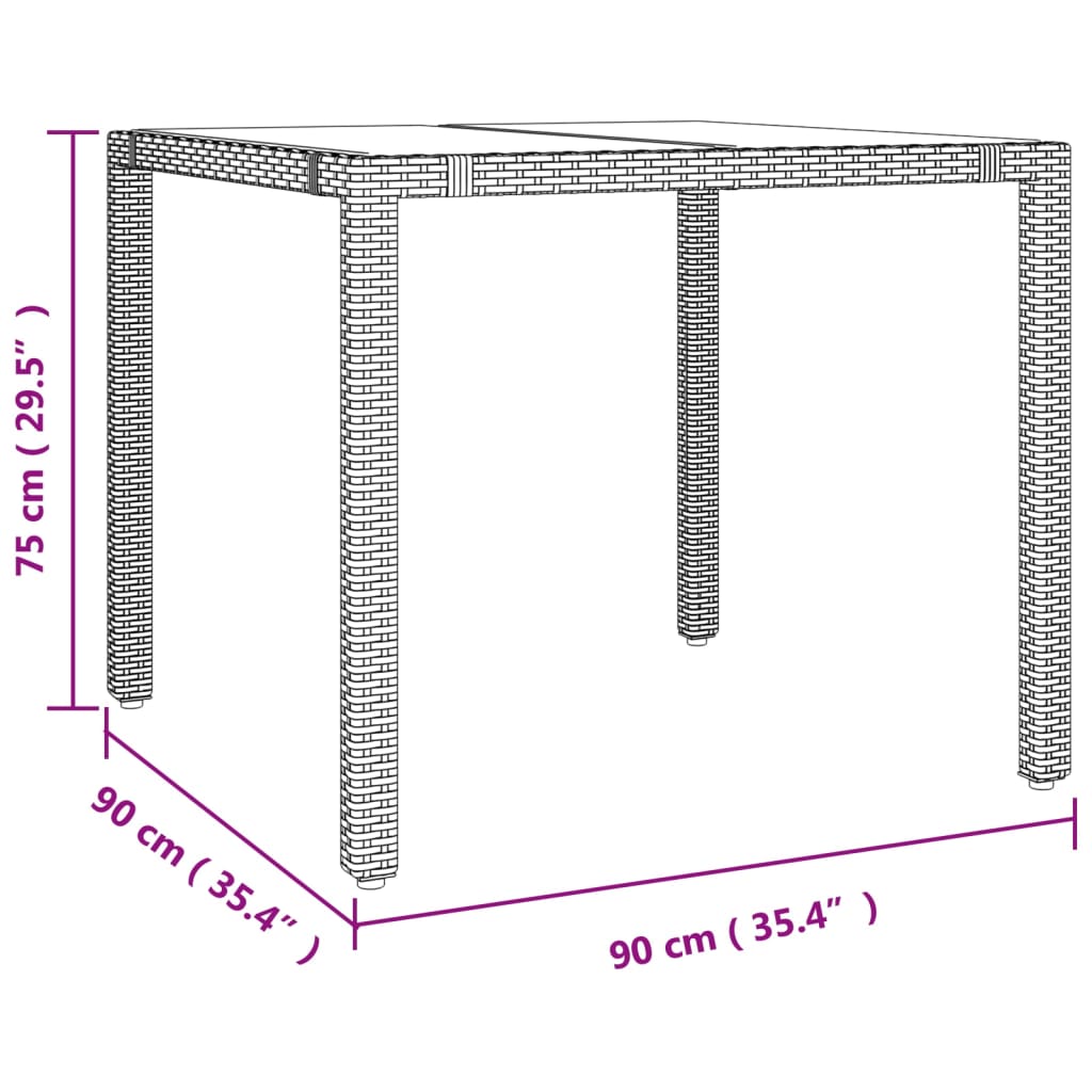 Tuintafel met glazen blad poly rattan en gehard glas beige