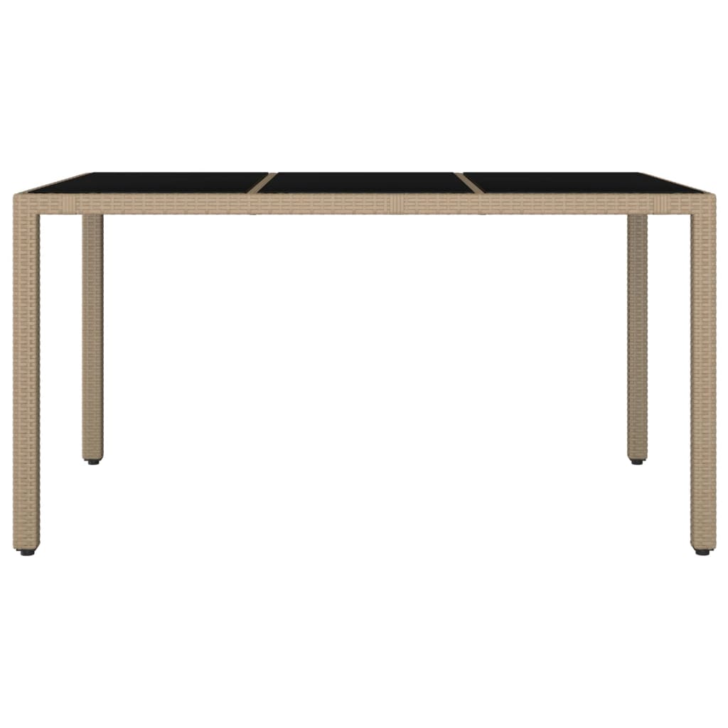Tuintafel met glazen blad poly rattan en gehard glas beige
