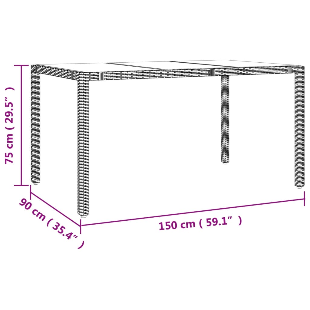 Tuintafel met glazen blad poly rattan en gehard glas beige