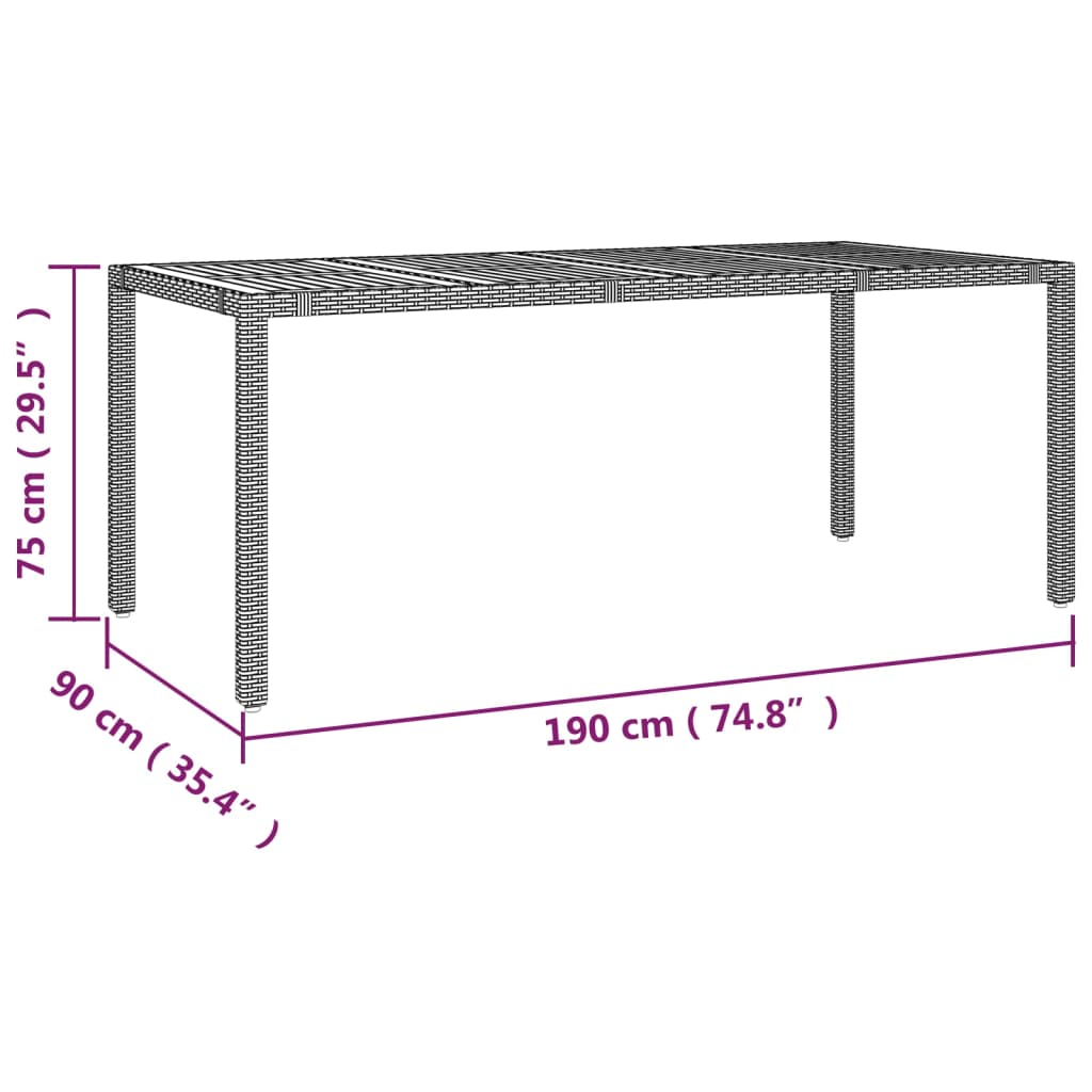 Tuintafel met houten blad poly ratten en acaciahout grijs
