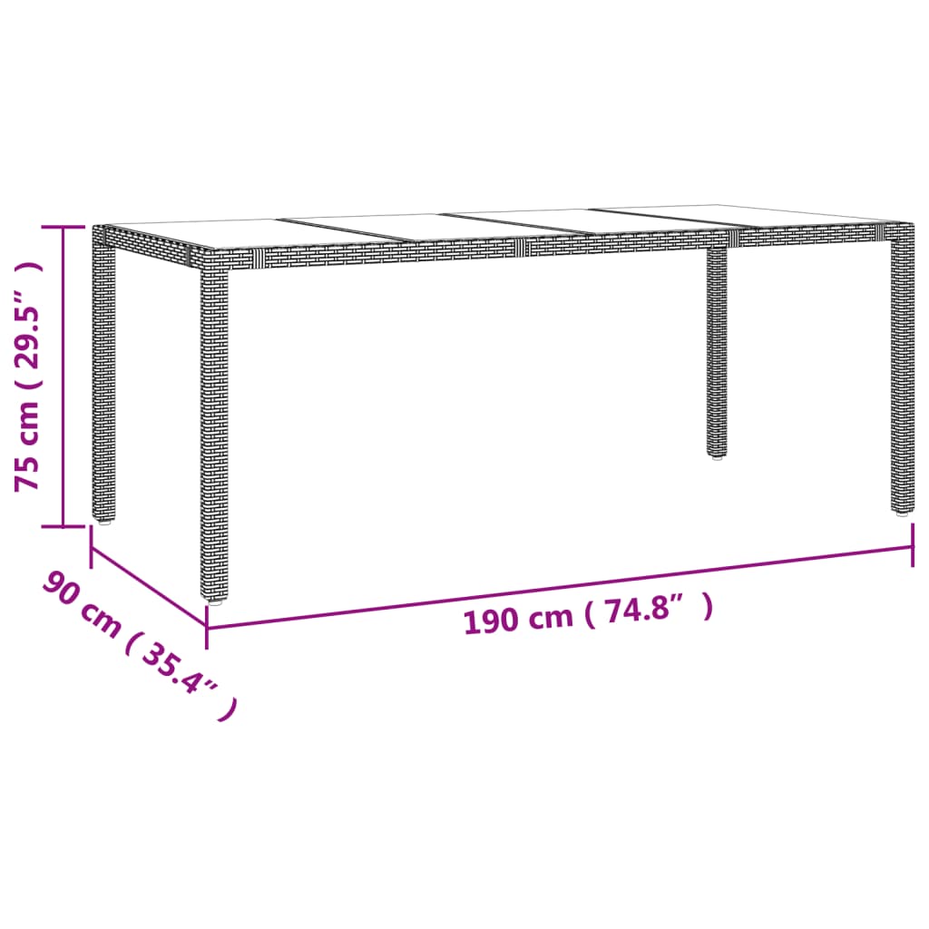 Tuintafel met glazen blad poly rattan en gehard glas beige