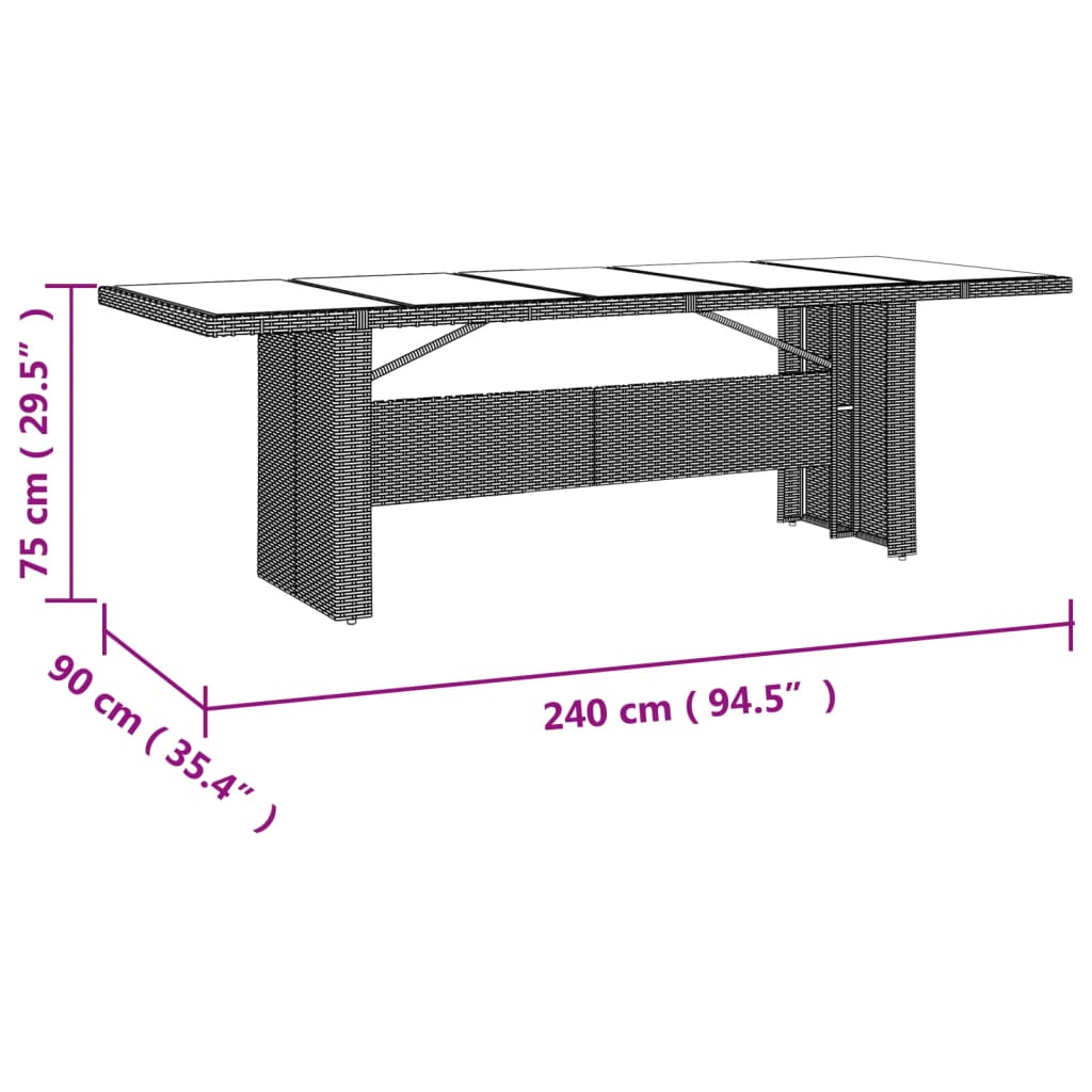 Tuintafel met glazen blad poly rattan en gehard glas beige