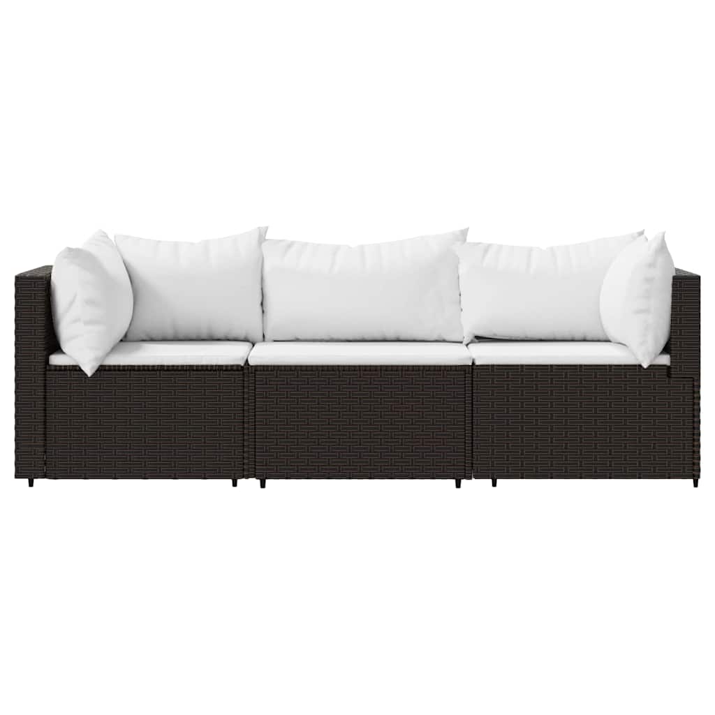 3-delige Loungeset met kussens poly rattan bruin