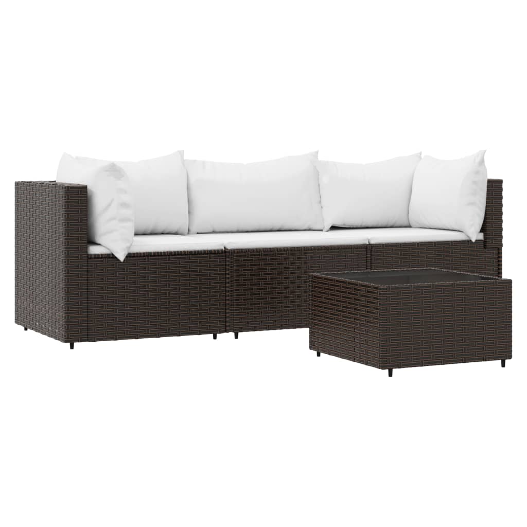 4-delige Loungeset met kussens poly rattan bruin