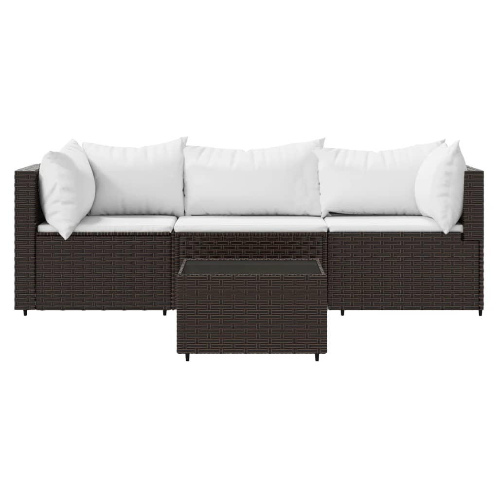 4-delige Loungeset met kussens poly rattan bruin