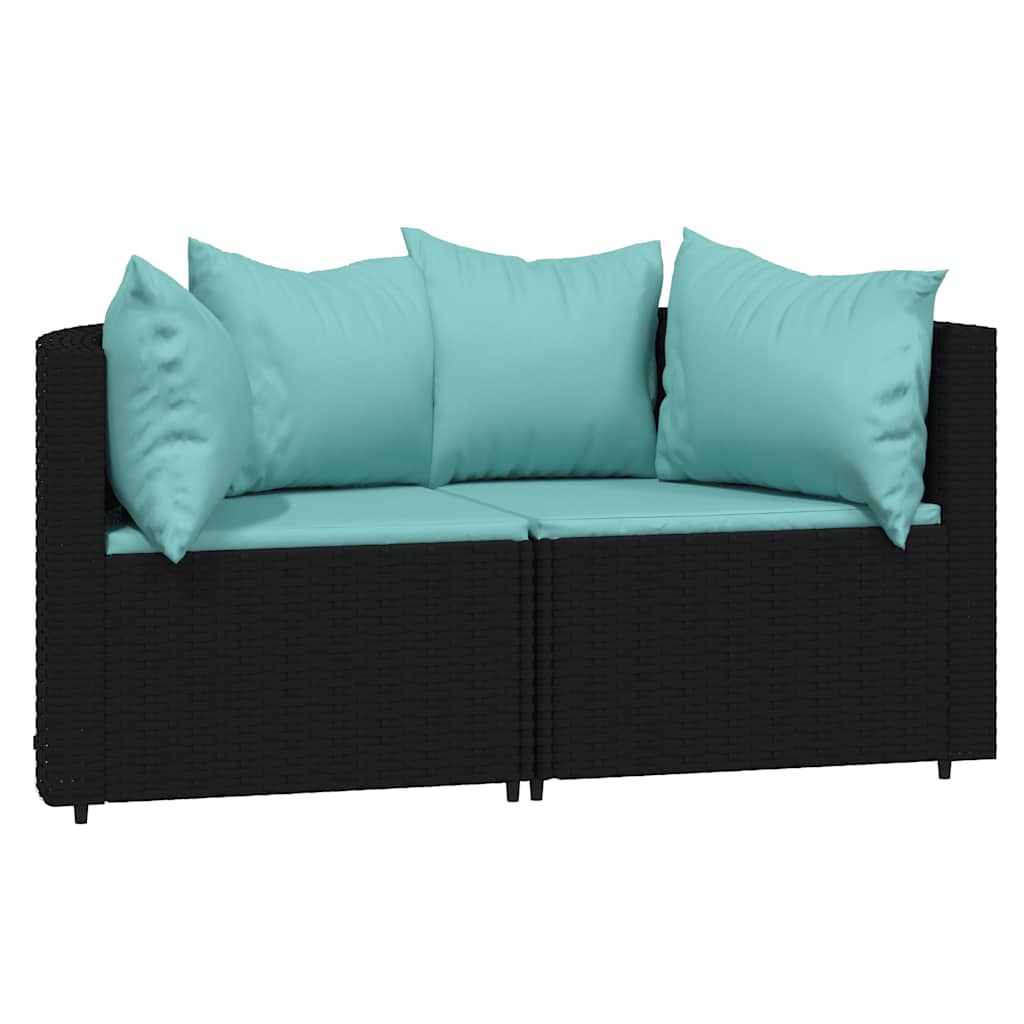 Tuinhoekbanken met kussens 2 st poly rattan zwart