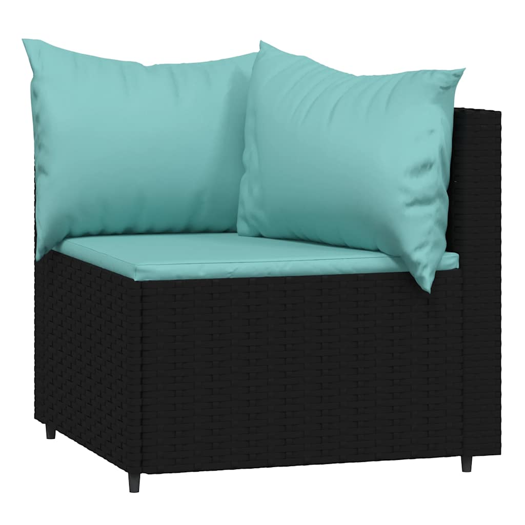 Tuinhoekbanken met kussens 2 st poly rattan zwart