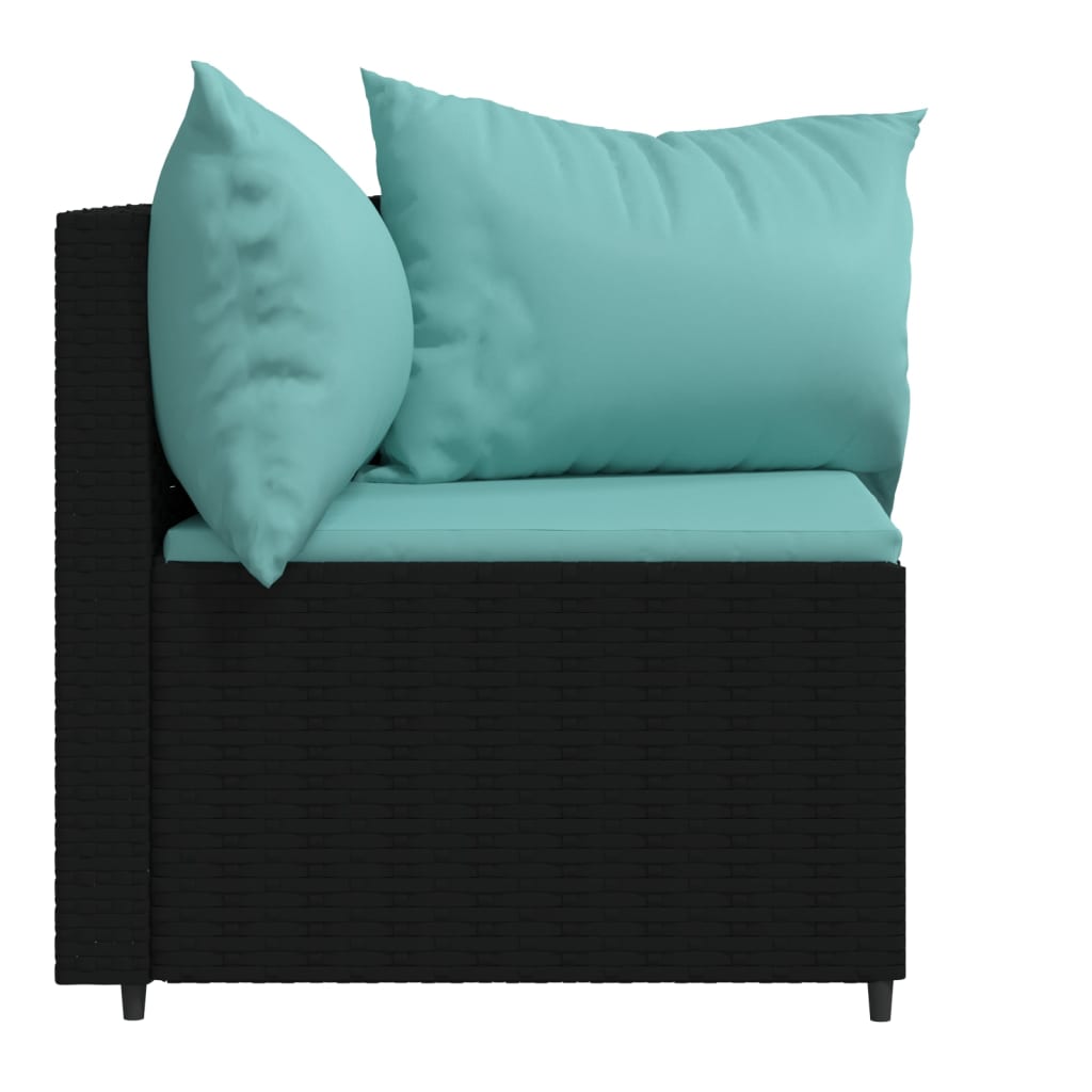Tuinhoekbanken met kussens 2 st poly rattan zwart