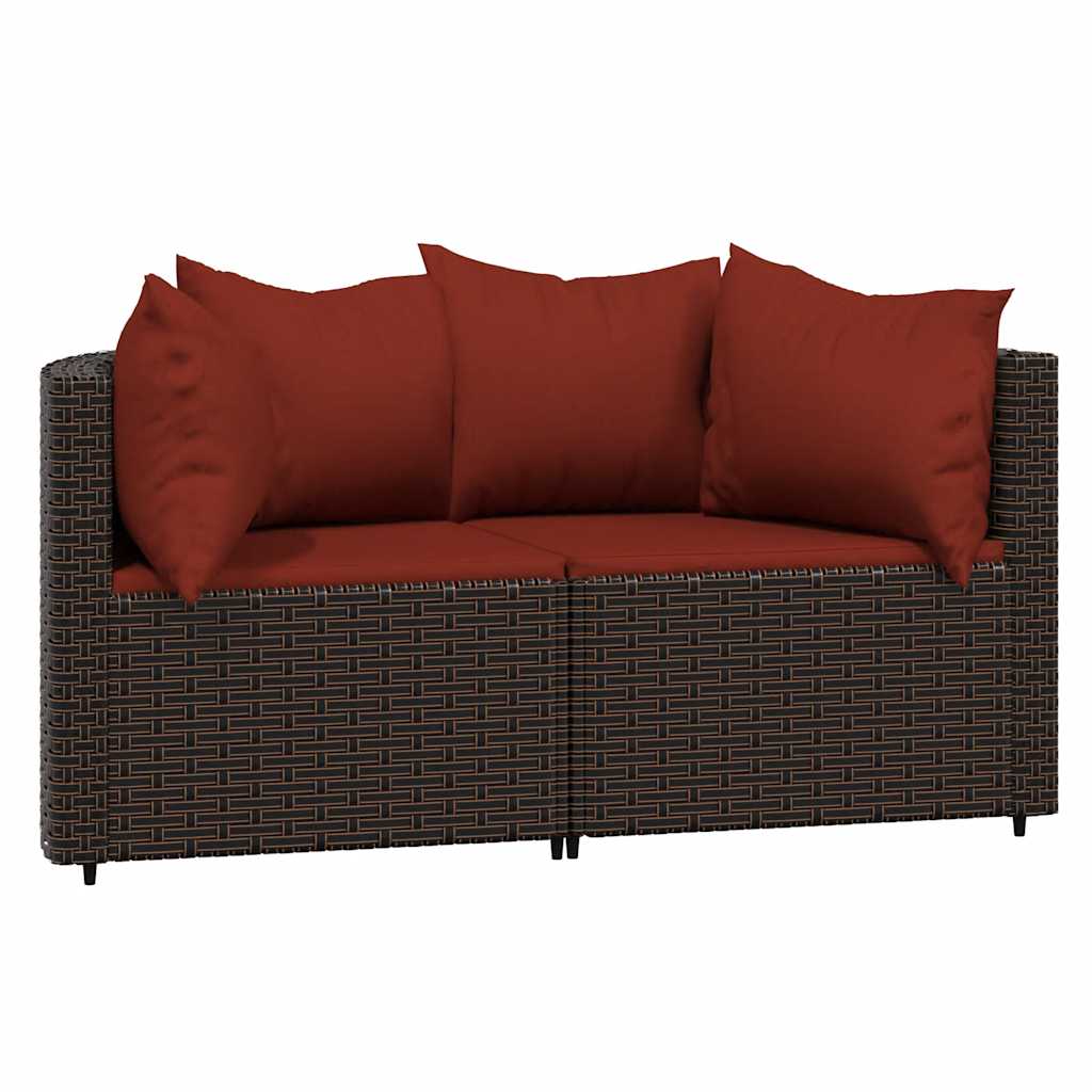 Tuinhoekbanken met kussens 2 st poly rattan bruin