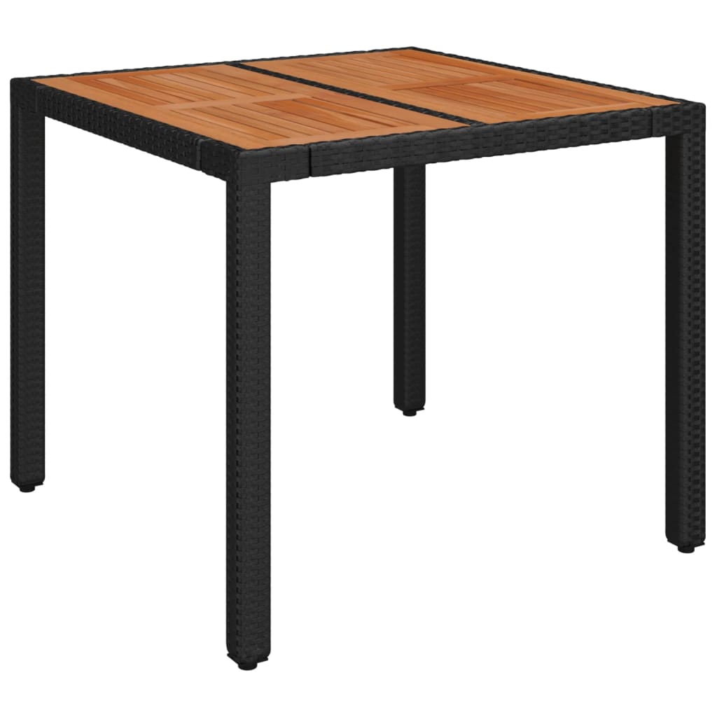 Tuintafel met houten blad 90x90x75 cm poly rattan zwart