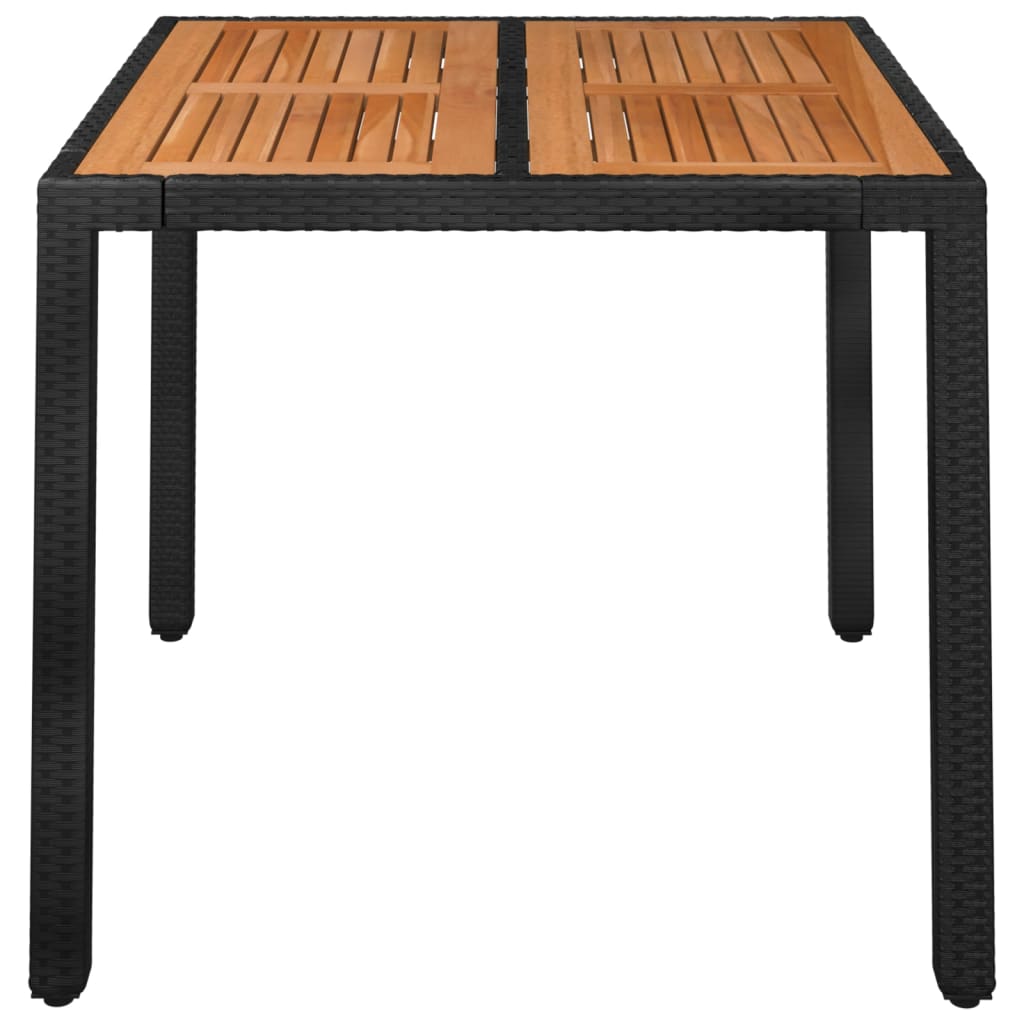 Tuintafel met houten blad 90x90x75 cm poly rattan zwart