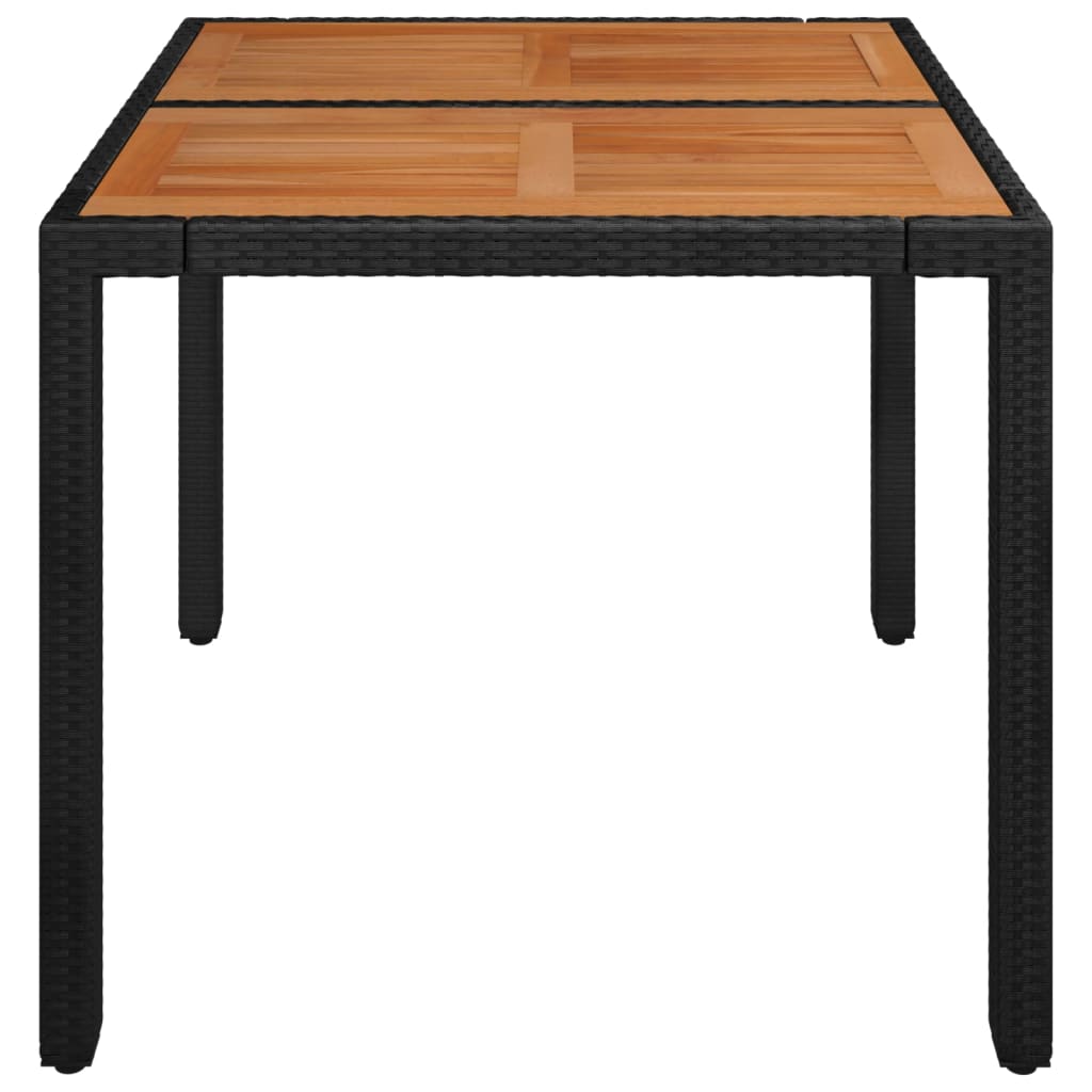 Tuintafel met houten blad 90x90x75 cm poly rattan zwart