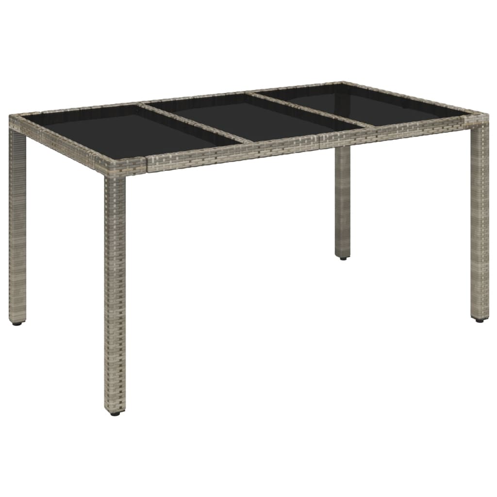 Tuintafel met glazen blad 150x90x75 cm poly rattan grijs