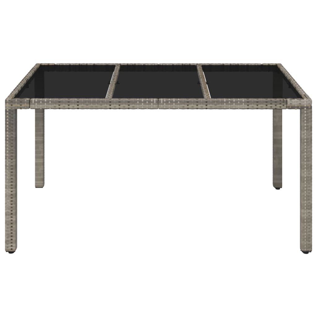 Tuintafel met glazen blad 150x90x75 cm poly rattan grijs